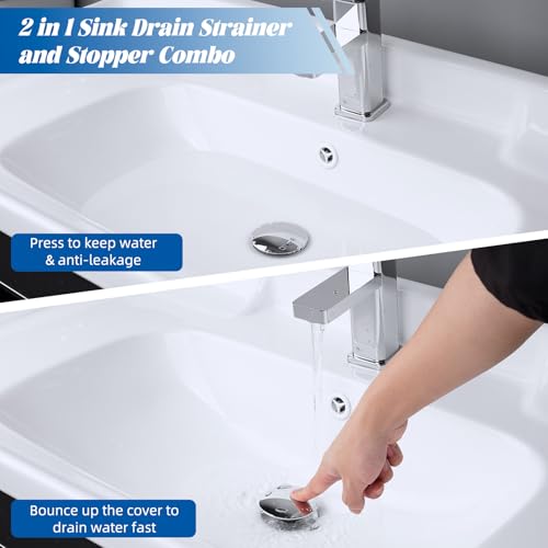 All Metal 2 in 1 Bathroom Sink Stopper (Chrome)
