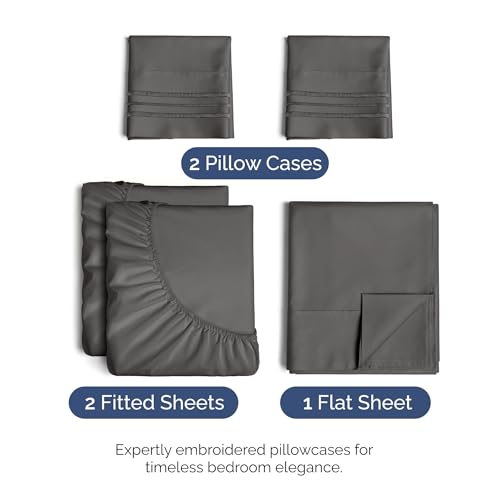 Split King Size 5 Piece Sheet Set (07 - Charcoal / Split King Size)