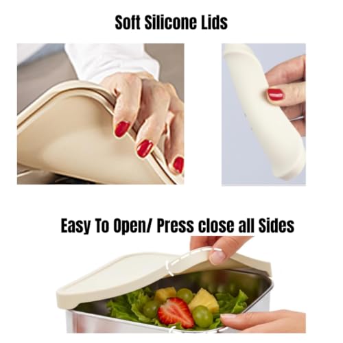 Flexibento Stainless Steel Snack Container Set with Silicone Lids (A-Vanilla Set of Two: 2*14 OZ)