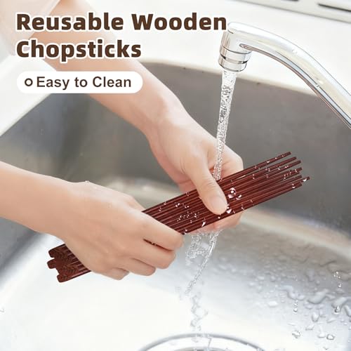 5 Pairs Hardwood Chopsticks Japanese Style Reusable Hand (Natural Wood Style 2)