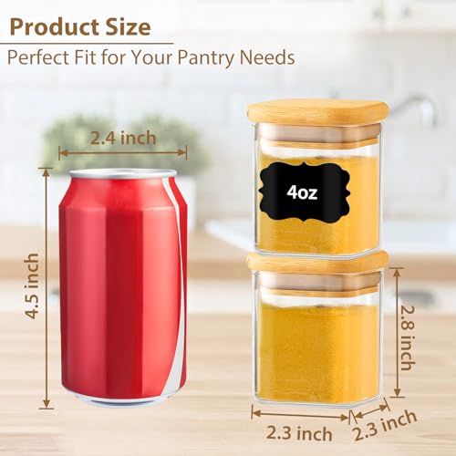 20 Pack 4 oz Square Glass Spice Jars with Lids and Labels (20pcs / 4oz)