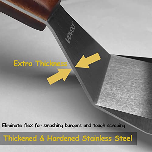 Professional Metal Spatula for Cast Iron Skillets and Flat Top Grills (3''x5''_Wooden Handle)