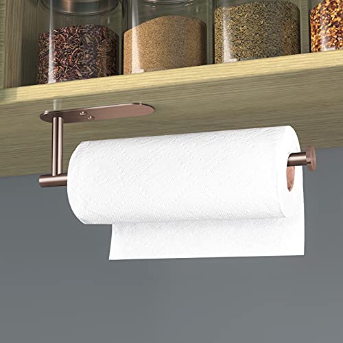 Adhesive Paper Towel Holder Under Cabinet Wall Mount for Kitchen Paper Towel (Rose Gold / 2 Pack)