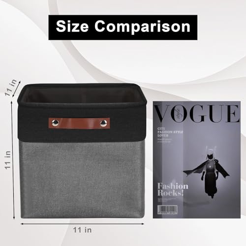 Collapsible Fabric Storage Cubes 11x11 Cube Storage Bins (Gray / Black / Cube - 11"x11"x11")