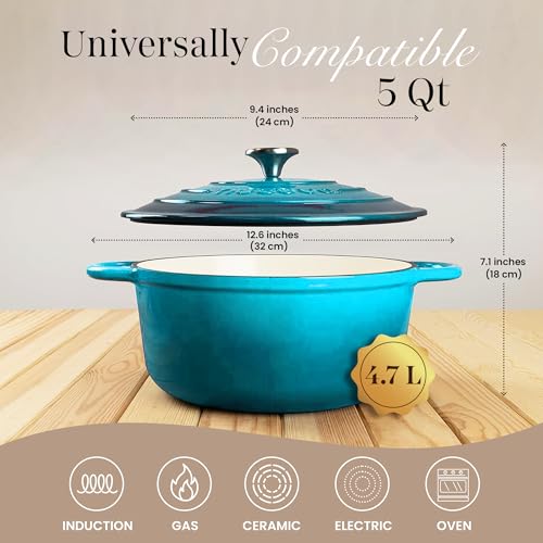 Cast Iron Pot with Lid (Blue / 5-Quart - Deep)