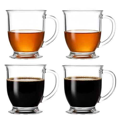 Set of 4 Clear Glass Coffee Mugs (4transparent-Crinkled mug)