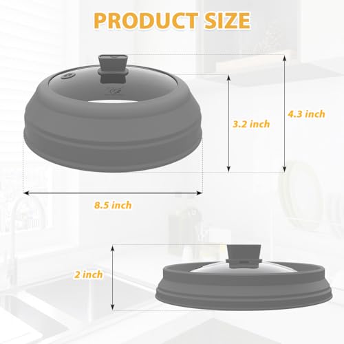 Microwave Splatter Cover Glass Splatter Guard Lid with Collapsible Silicone for Small Bowls Food Plate Cover 8.5 inch Grey (Light Grey / 8.5 inch)