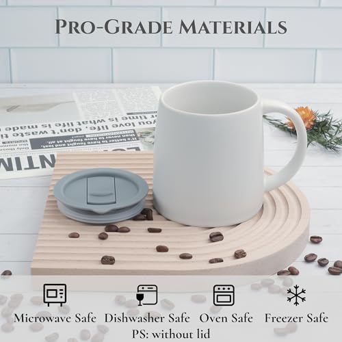 14 oz Ceramic Coffee Mug with Lid (White)