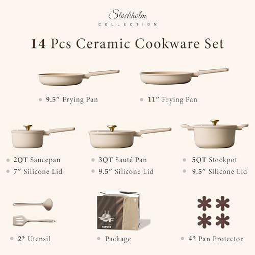 Ceramic Cookware Set Nonstick (Light Taupe / 14 Piece)