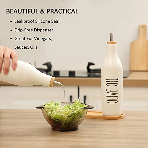 Ceramic Olive Oil Dispenser for Kitchen (White-Oil)