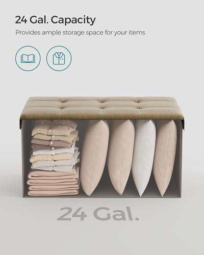 30 Inches Folding Storage Ottoman Bench (Camel Brown / 15"D x 30"W x 15"H (without Flipping Lid))