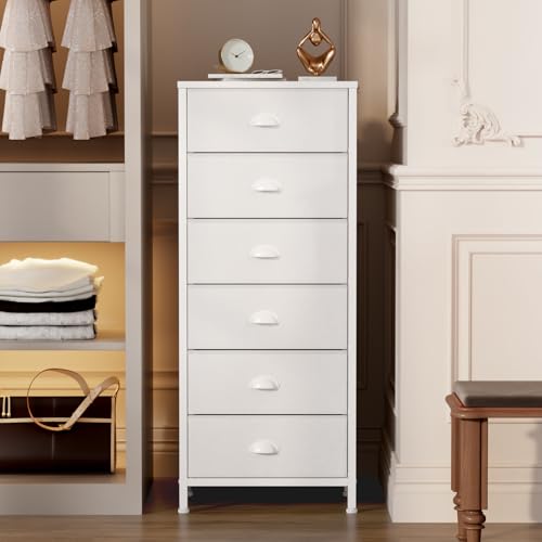 White Dresser for Bedroom (White / 11.5"D x 16"W x 39.6"H (6 Drawers))