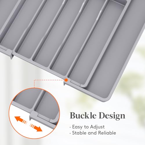 Expandable Silverware Drawer Organizer (Gray / Large (11-18''W x 14''D))