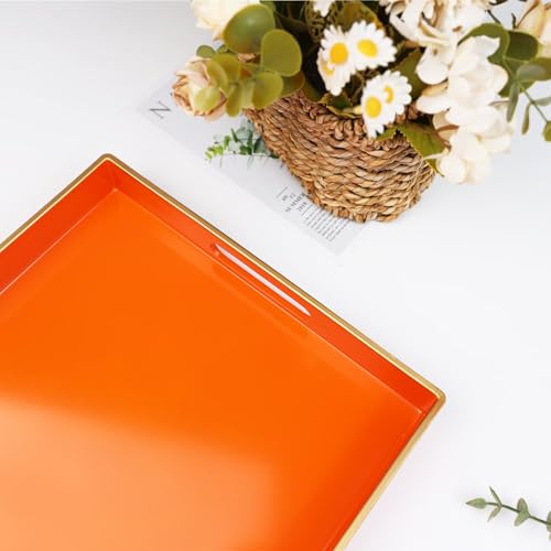 Orange Decorative Serving Tray with Handles (Orange)