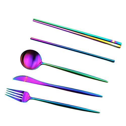 Reusable Travel Utensils (Blue Pouch / Rainbow-C)