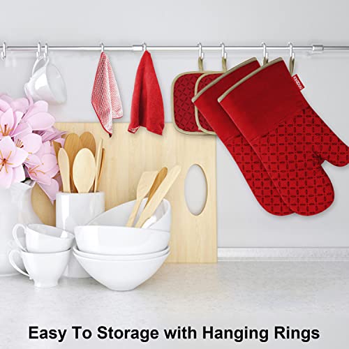 Oven Mitts and Pot Holders 6pcs Set (Red)
