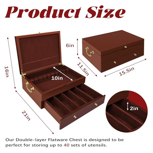 Silverware Storage Box Solid Wood with Lid (Walnut / 2 Layer)