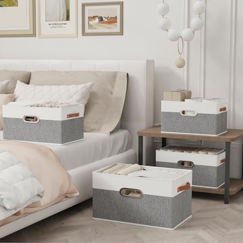 Fabric Storage Baskets (12.99x9.05x7.87in/6-Pack / White/Grey)