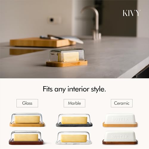 Ceramic butter dish with airtight lid that keeps butter soft (Ceramic - Acacia)