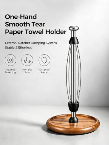 Wooden Paper Towel Holder Countertop with Weighted Base
