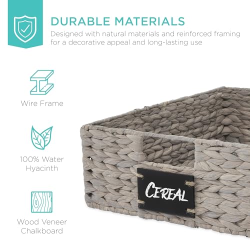 Set of 4 16x12in Large Water Hyacinth Pantry Baskets (12x16x5in / Gray)