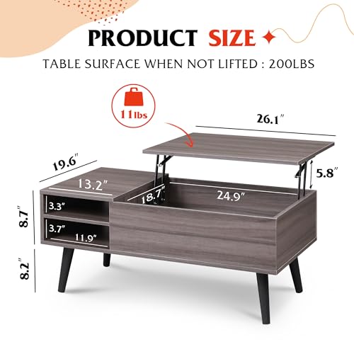 Lift Top Coffee Table with Hidden Storage (Ash_black / 39" with Shelf)