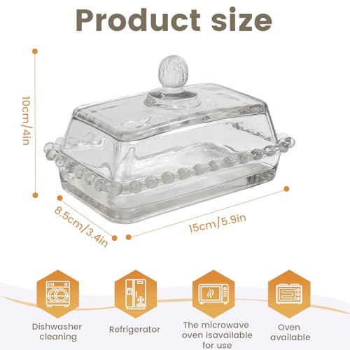 Retro Farmhouse Clear Glass Butter Dish with Lid for Countertop