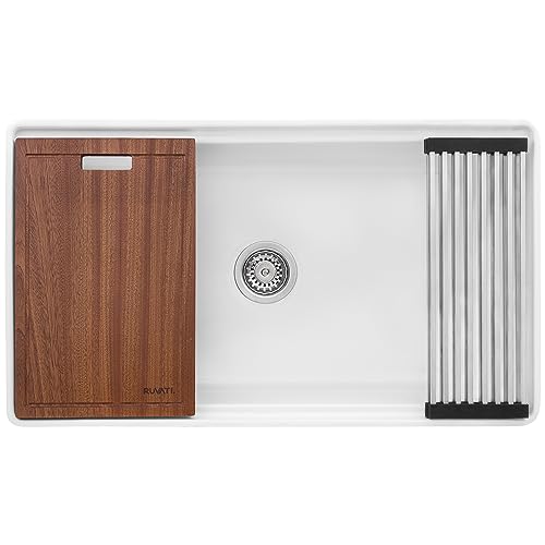 33 in White Fireclay Farmhouse Workstation Sink (33 Inch - Workstation - Single Bowl)