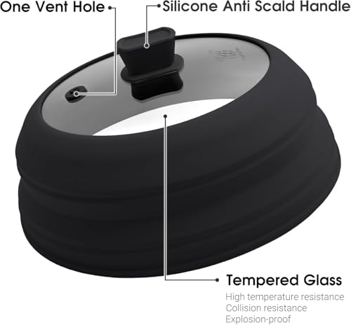 9.8 Inch Silicone & Glass Microwave Splatter Cover (Black / 9.8Inch)