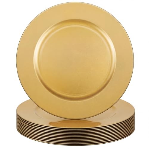 12 Pcs 13 Inch Charger Plates Bulk (Plain Style / Gold)