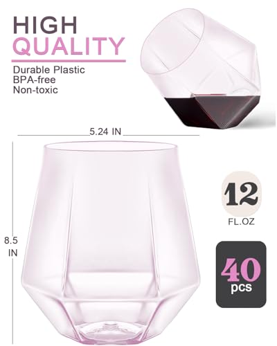 40 Pack Plastic Wine Glasses (Pink-40 Pack / no)