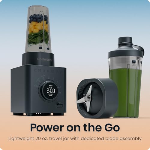 Obliterator 48 oz Countertop Blender for Smoothies (Midnight / Power Blender + 1 Travel Jar)