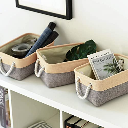 Storage Bins for Organizing (Gold&Grey / 3PCS/Medium -13.8Lx9.8Wx6.7H)