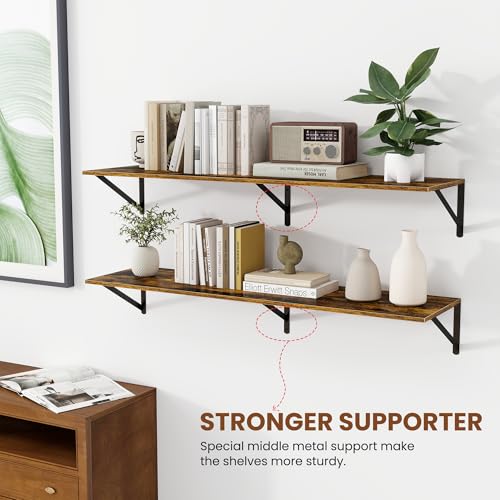 44W x 12D Deep Floating Shelves Set of 2 Rustic Brown (Rustic Brown With Black Metal Bracket / 44Wx12Dx5.8H)