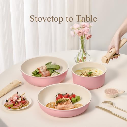 19pcs Pots and Pans Set Non Stick (Pink / 19 Piece)