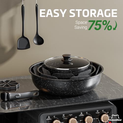 12 Pcs Pots and Pans Set Non Stick (Black / 12Pcs)
