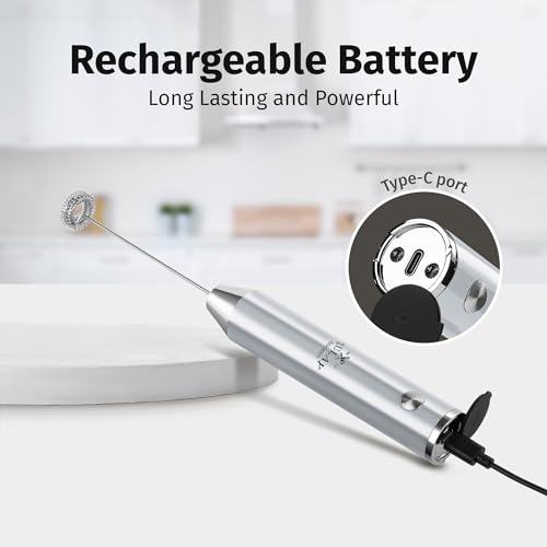 Rechargeable Milk Frother Handheld (Lux Premium Silver / Rechargeable Z1 Motor Max)