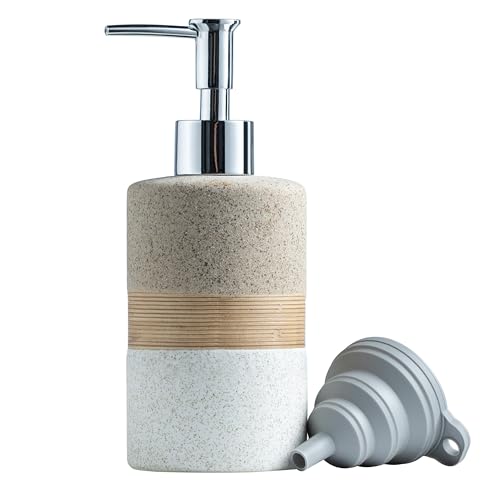 Ceramic Kitchen Dish Soap Dispenser Set with Stainless Steel Pump (Beige and White / 1xSoap Dispenser)