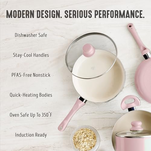 2QT Ceramic Nonstick Saucepan with Lid (2 Quarts / Blush Pink)
