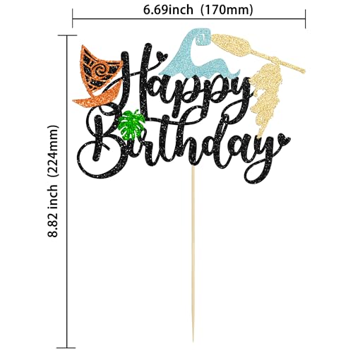 1Pcs Summer Cake Topper Glitter Tree Flower Happy Birthday Cake Pick Decoration for Tropical Hawaiian Luau Theme Baby Shower Kids Birthday Party Cake Decorations Supplies Black (Black 4)