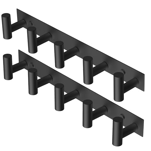 Wall Mounted Coat Rack (Black / 5 "T" Hooks, 2PACK)