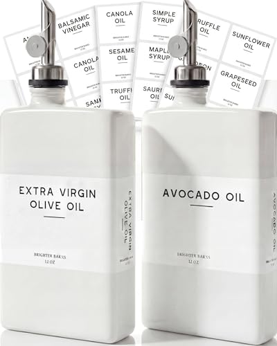 Luxury Glass Olive Oil Dispenser Bottle for Kitchen by Brighter Barns (White/Silver)