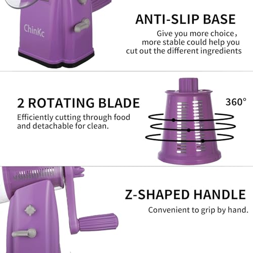 Upgrade Rotary Cheese Grater Shredder with Handle (Purple)