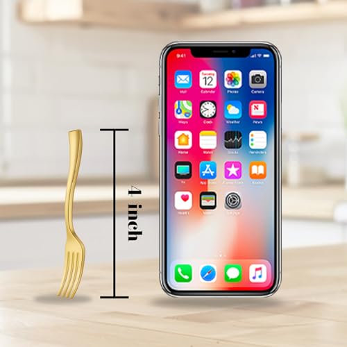 Disposable Plastic Mini Forks 300 Pieces 4 Inches (Gold / Mini Forks)