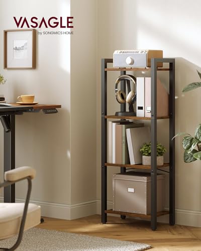 4 Tier Bookshelf (Rustic Brown + Ink Black / 4 Tiers (9.4"D x 15.7"W x 42"H))