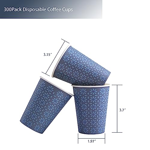 300 Pack Paper Cups 8 oz Bulk Disposable Coffee Cups Navy Floral (Navy / 8 oz-300)