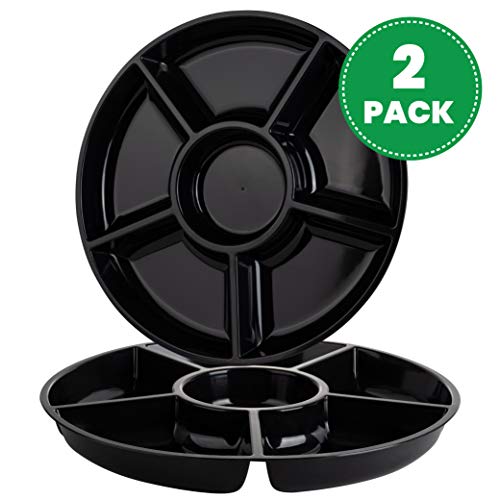 6 Sectional Round Plastic Serving Tray (Black)