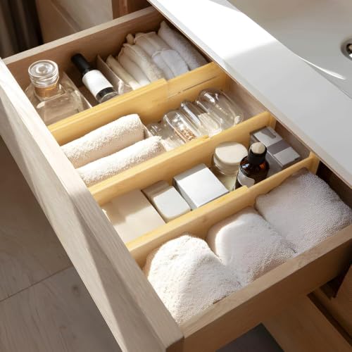 6 Pack Bamboo Drawer Dividers (4''H, 16.6''-21.8''L, 6 Pack)