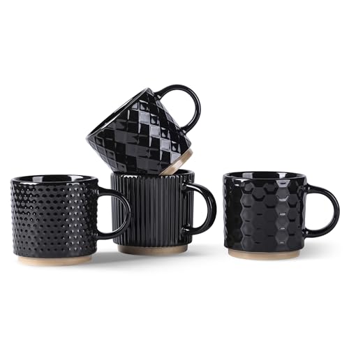 6 OZ Stackable Coffee Mugs Set of 4 (Black / 6 Ounces)