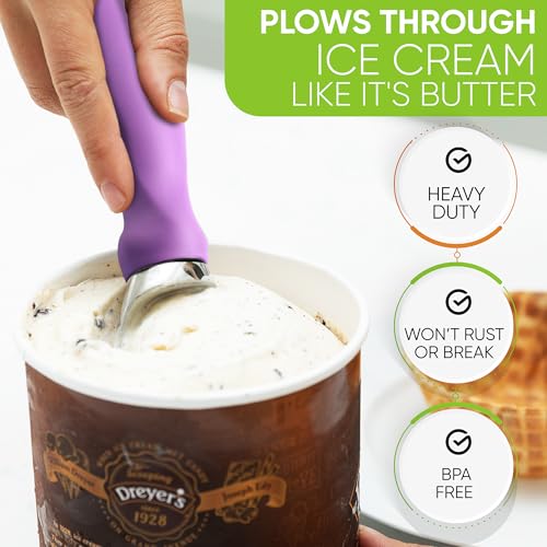 Heavy Duty Metal Ice Cream Scoop with Soft Grip Handle